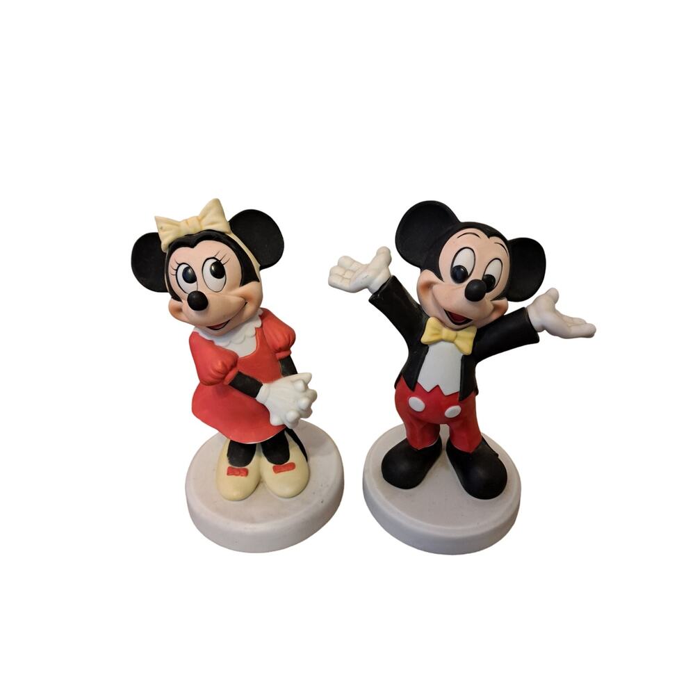 Vintage Disney Mickey & Minnie Mouse Porcelain Bisque 7" Figurines Disney